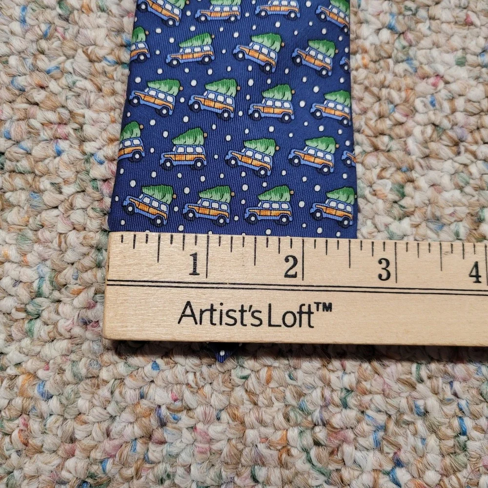 Vineyard Vines Tie Boys OS Blue Christmas Tree Woody Wagon Silk Holiday Preppy